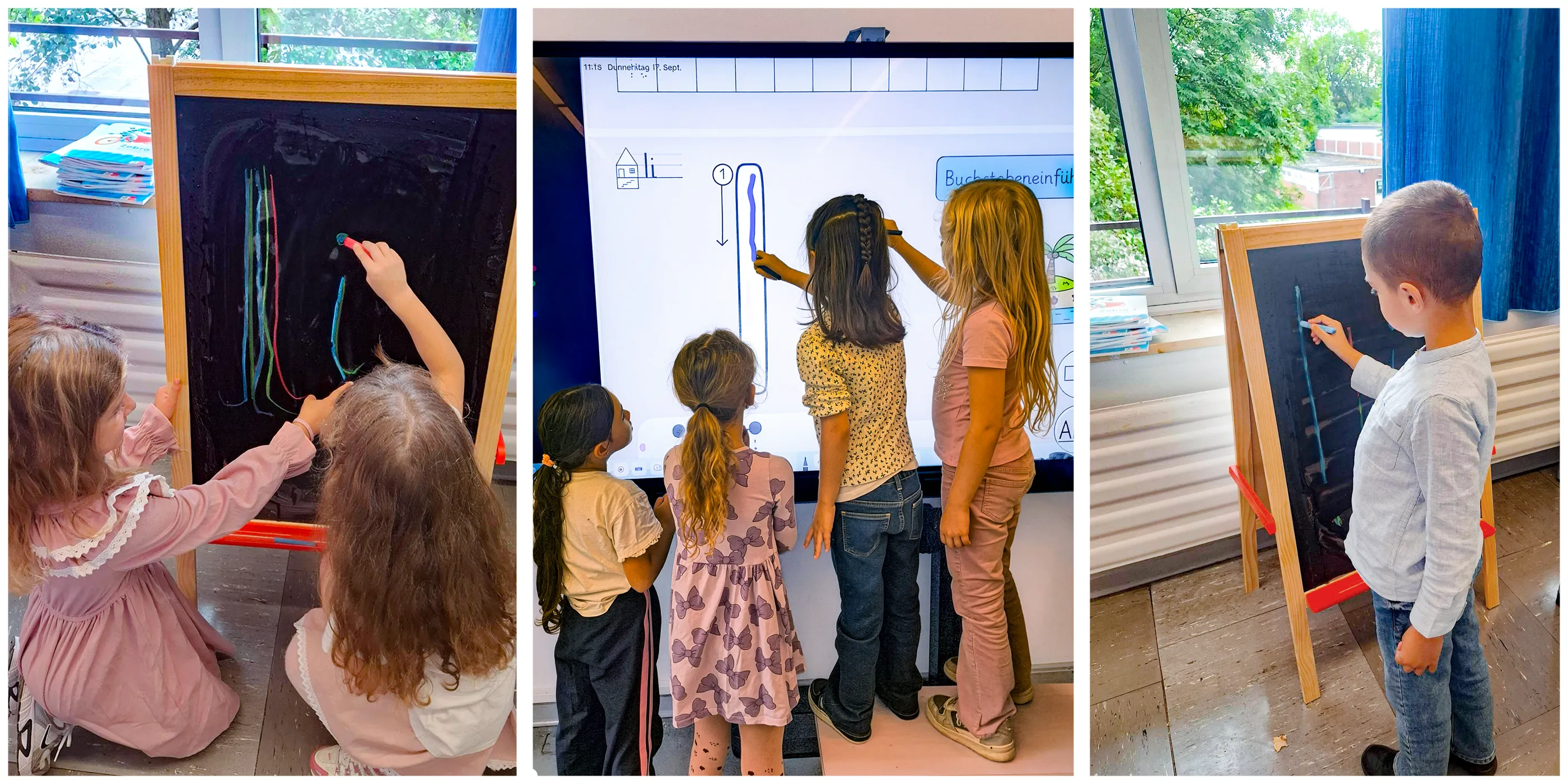 Erstklasskinder beim Üben des Buchstaben I
